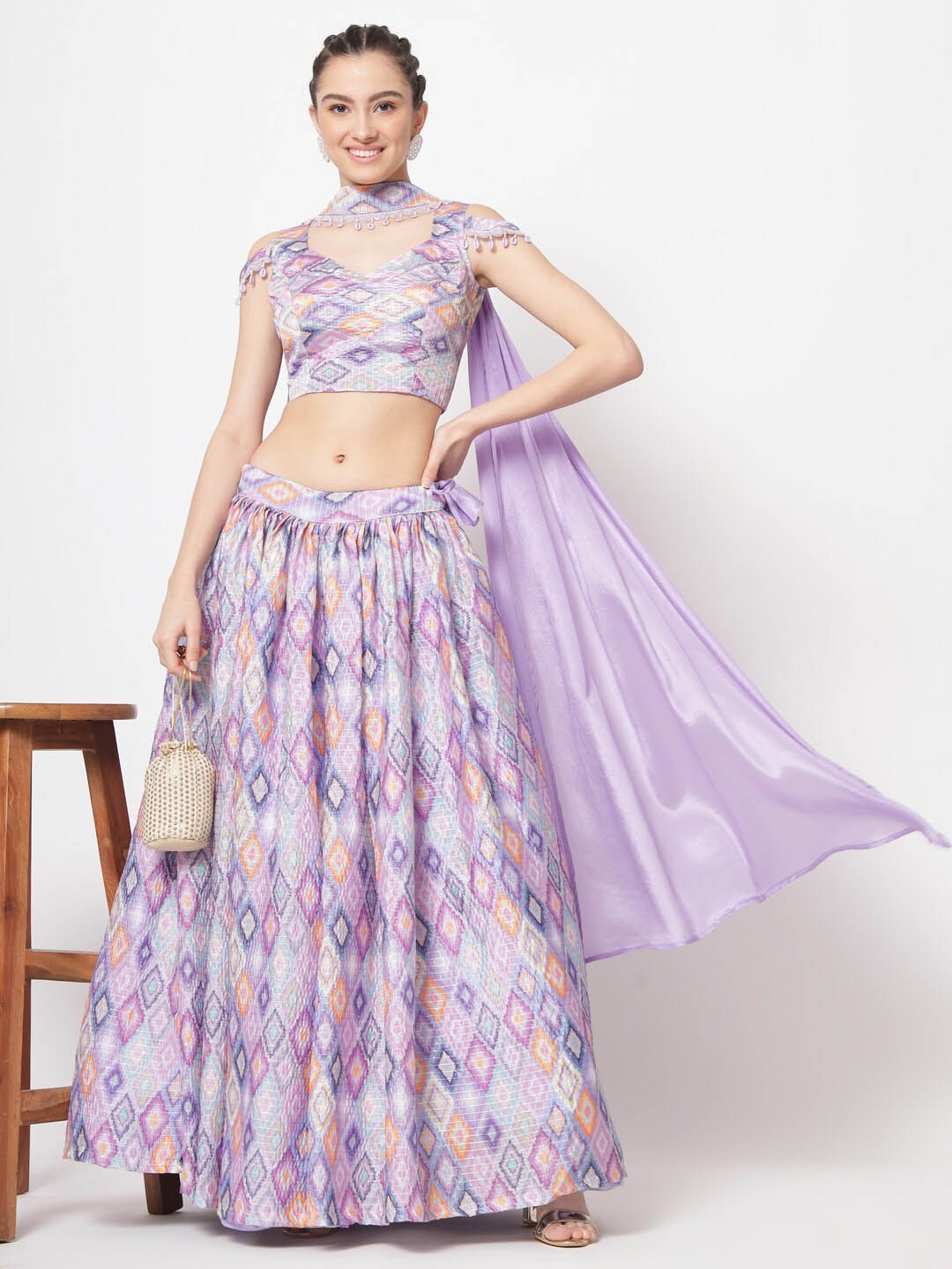

SHUBHKALA Printed Semi-Stitched Lehenga Choli With Dupatta, Lavender