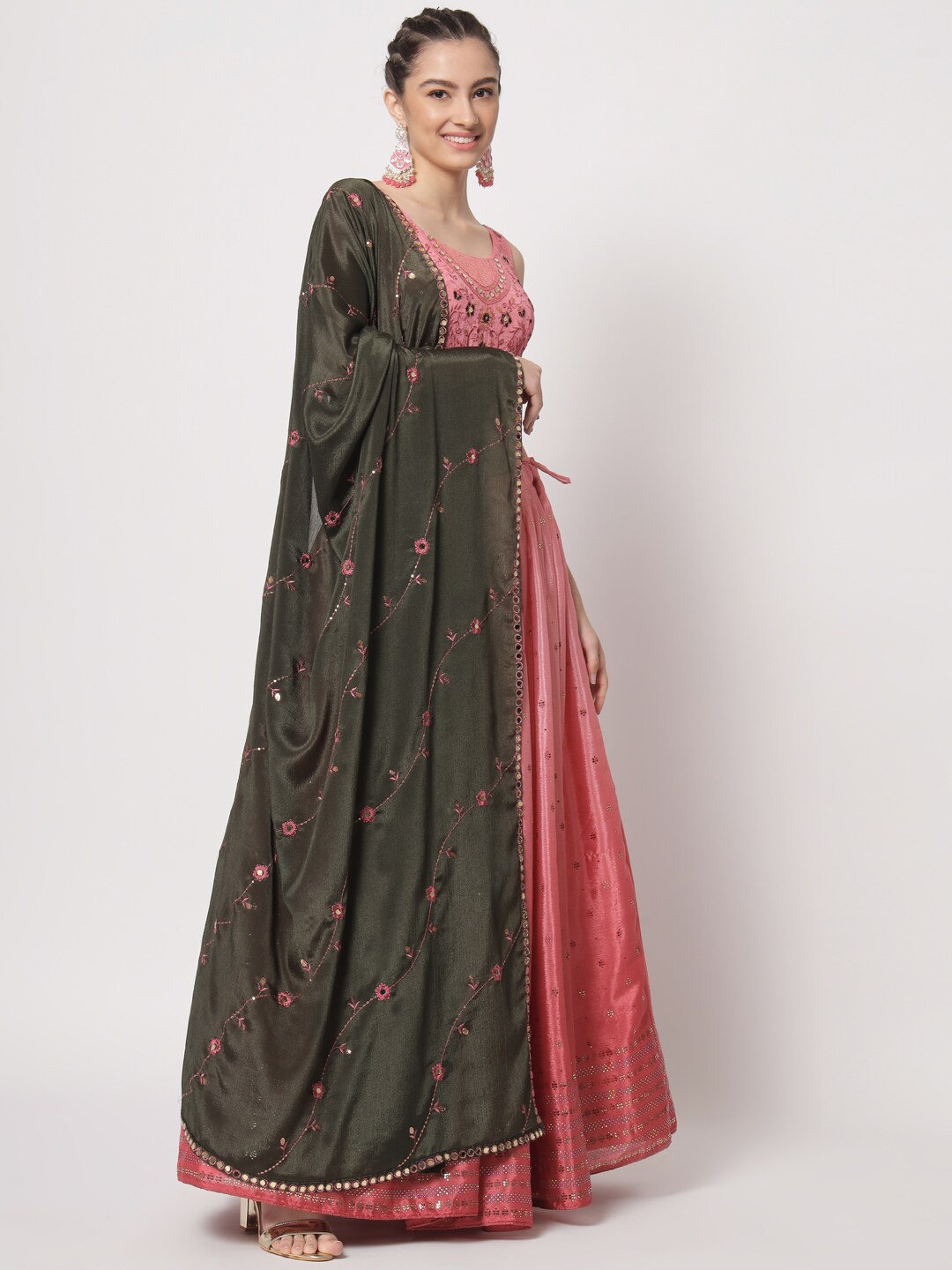 

SHUBHKALA Embellished Sequinned Semi-Stitched Lehenga & Unstitched Blouse With Dupatta, Pink