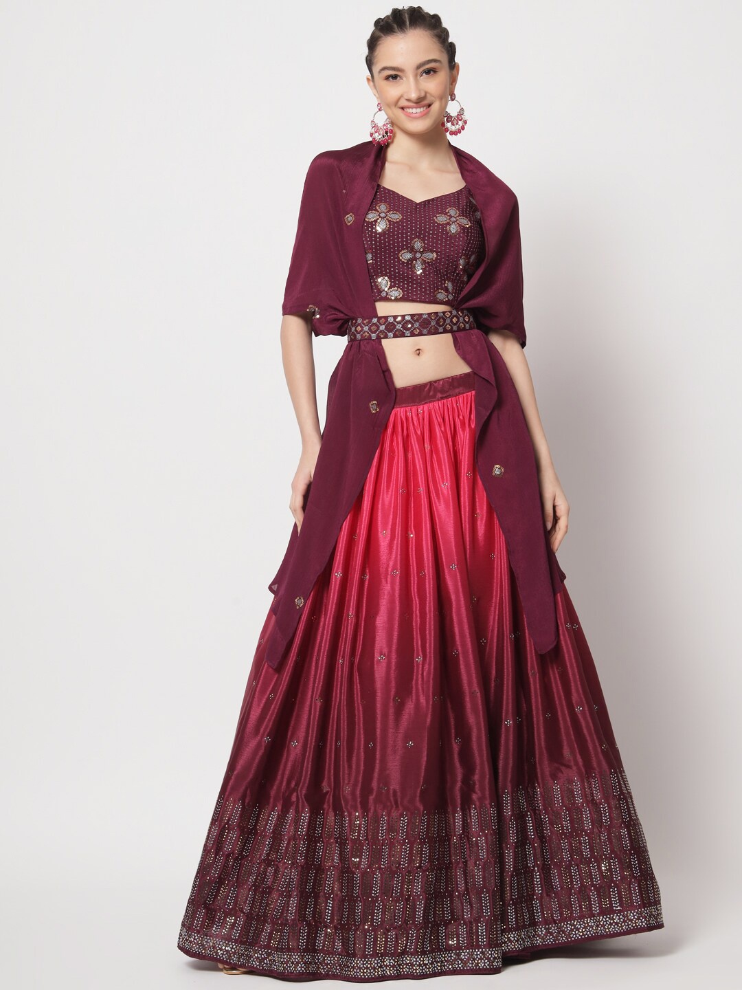 

SHUBHKALA Printed Semi-Stitched Lehenga & Unstitched Blouse With Dupatta, Purple