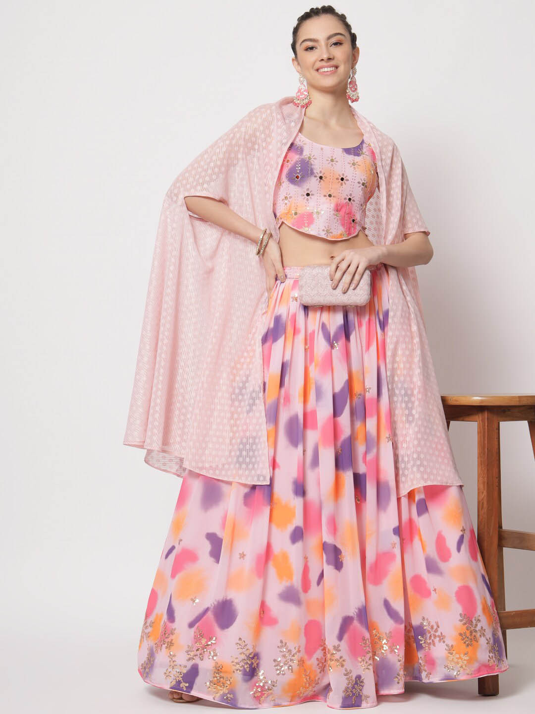 

SHUBHKALA Embellished Sequinned Semi-Stitched Lehenga & Unstitched Blouse With Dupatta, Pink