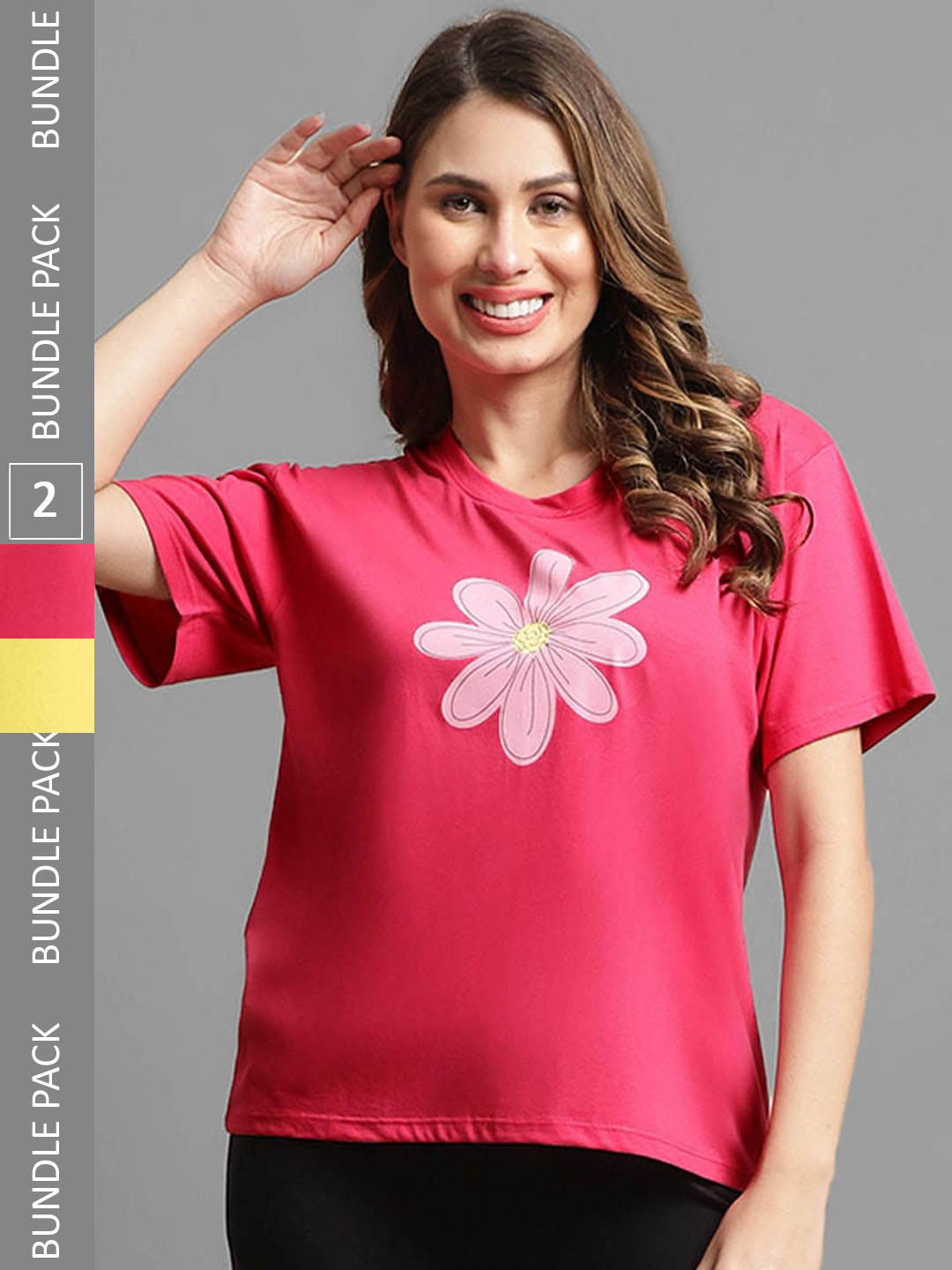 

Kanvin Women Red & Yellow Pack Of 2 Printed Drop-Shoulder Sleeves Oversized T-shirt