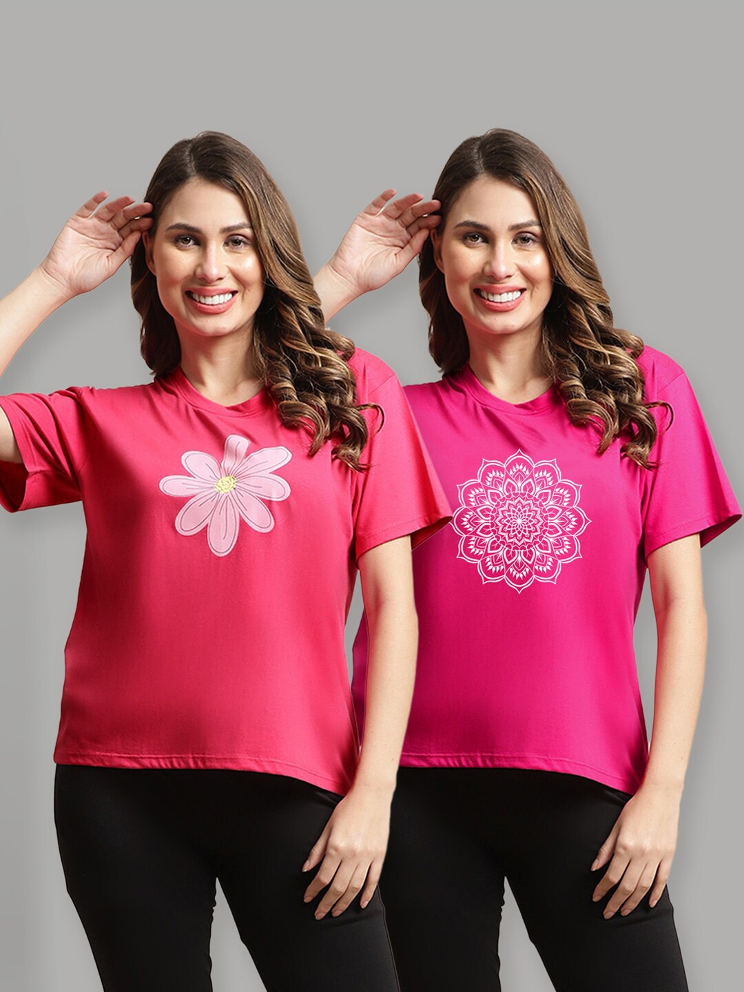 

Kanvin Red & Magenta Pack Of 2 Loose Printed T-shirts