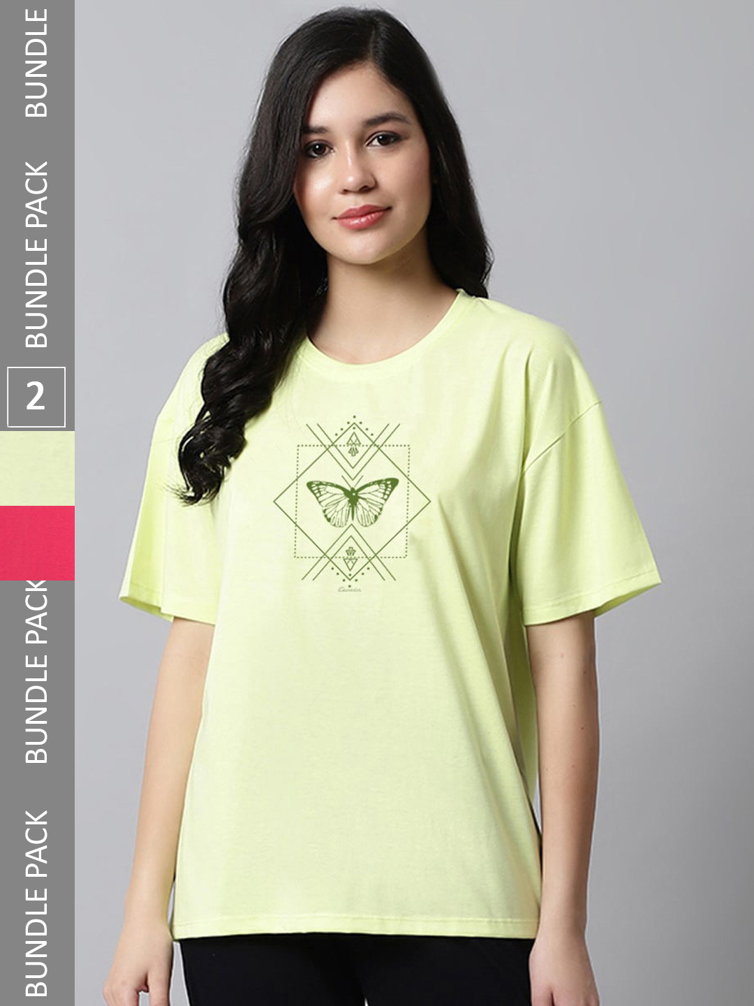 

Kanvin Red & Lime Green Pack Of 2 Oversized Printed T-shirts