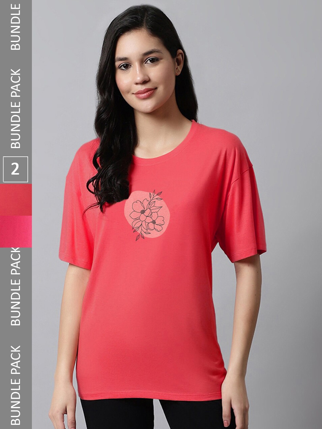

Kanvin Red & Pink Pack Of 2 Oversized Printed T-shirts