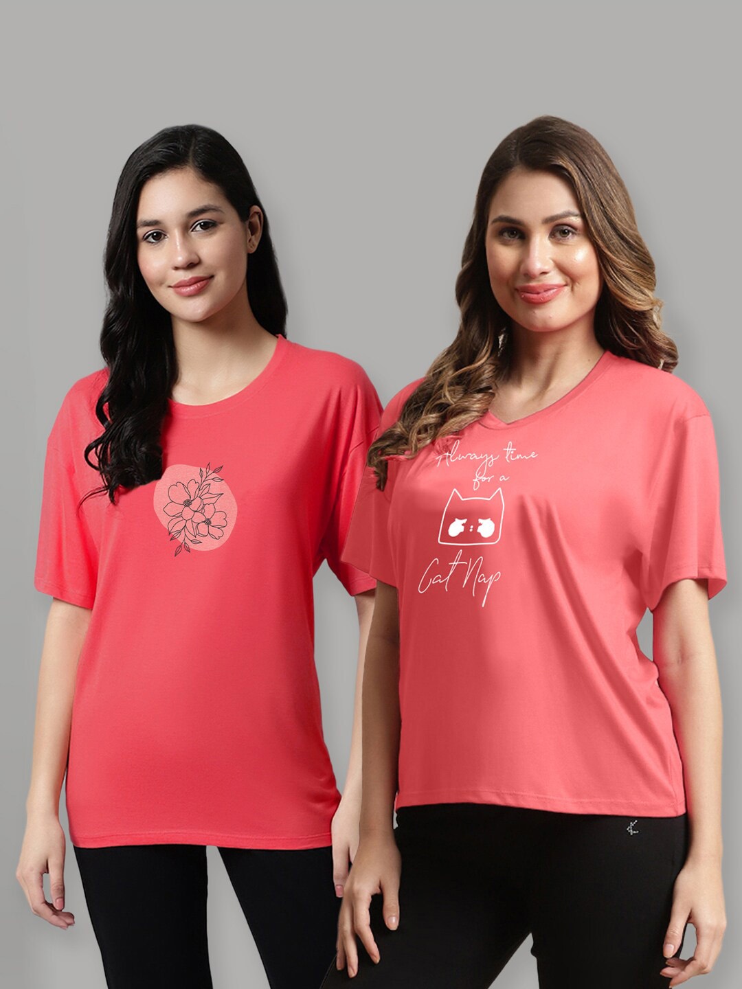 

Kanvin Red Pack Of 2 Printed Lounge T-shirts