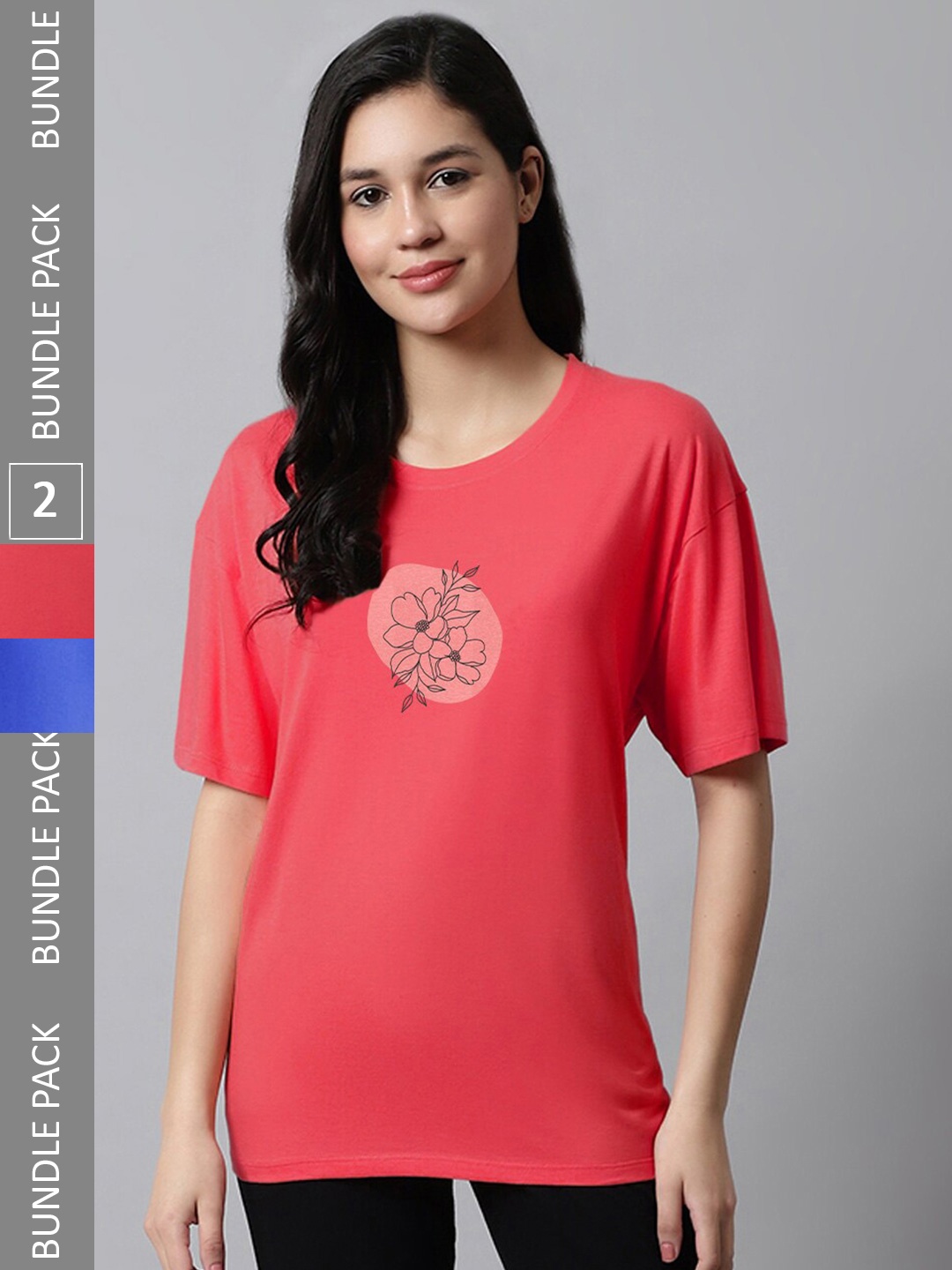 

Kanvin Red & Blue Pack of 2 Graphic Print Oversized Model T-shirt