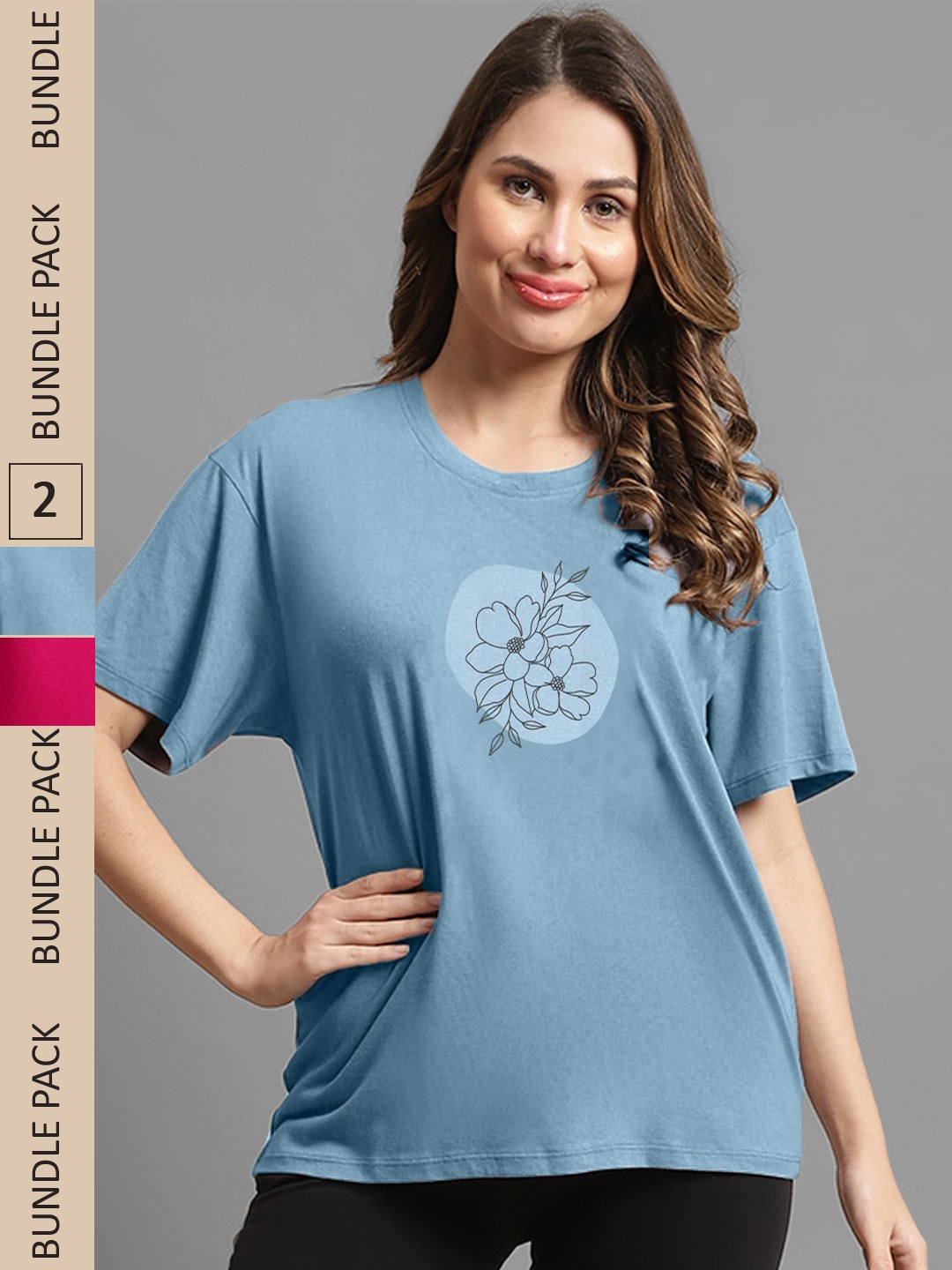 

Kanvin Women Blue & Magenta Pack Of 2 Printed Drop-Shoulder Sleeves Oversized T-shirt