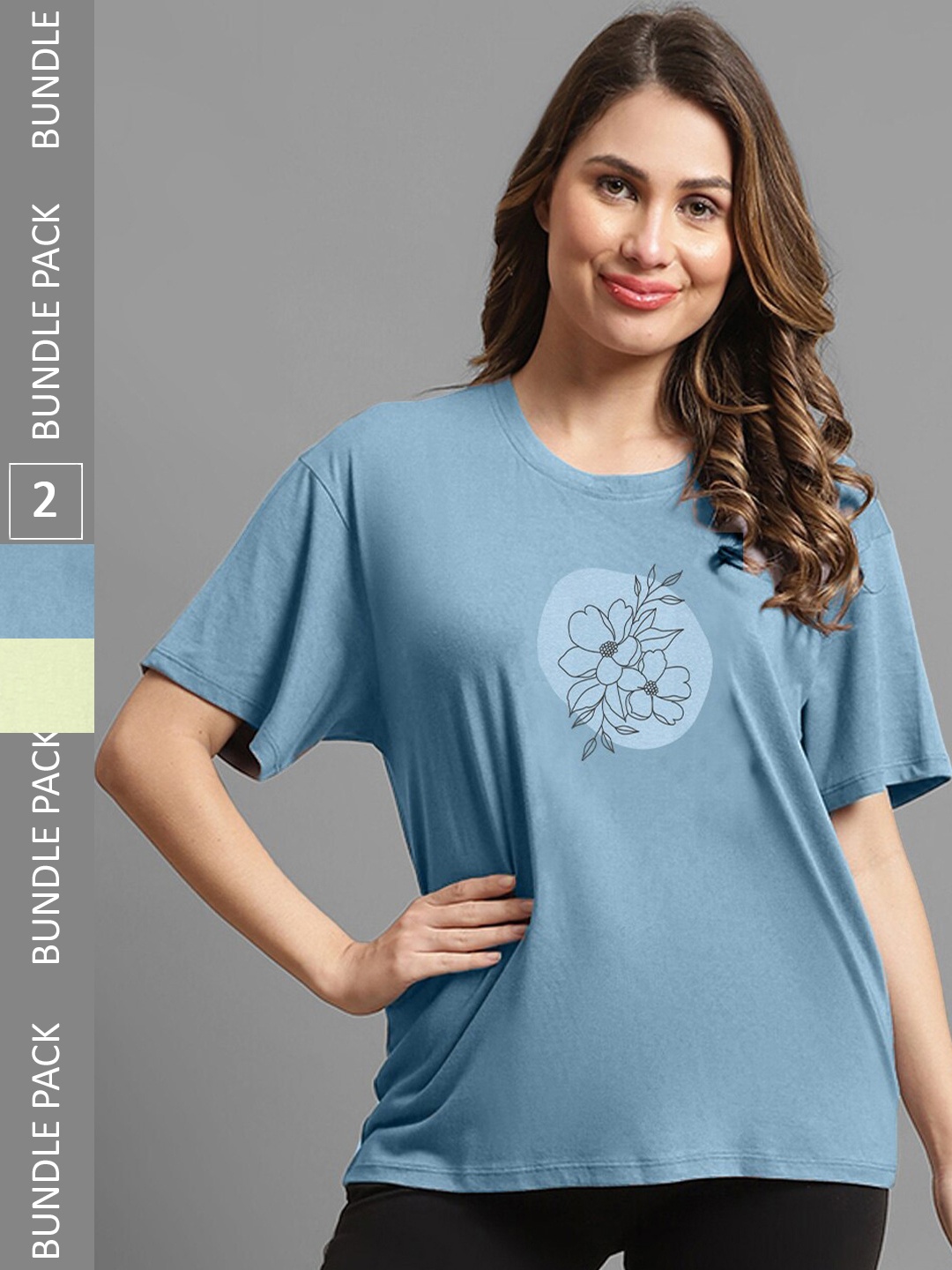 

Kanvin Blue & Lime Green Pack of 2 Graphic Print Oversized Model T-shirt