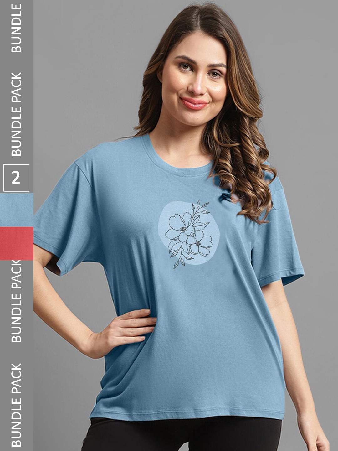 

Kanvin Blue & Coral-Color Pack Of 2 Oversized Printed T-shirts