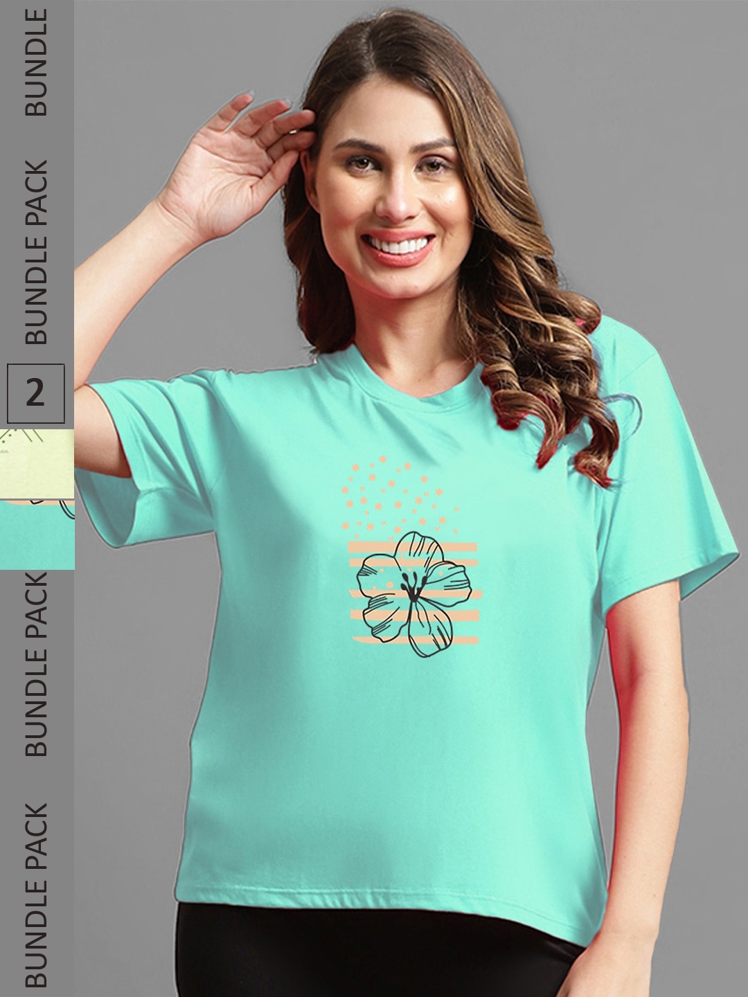 

Kanvin Pack of 2 Green & Lime Green Graphic Printed Oversized Fit T-shirts