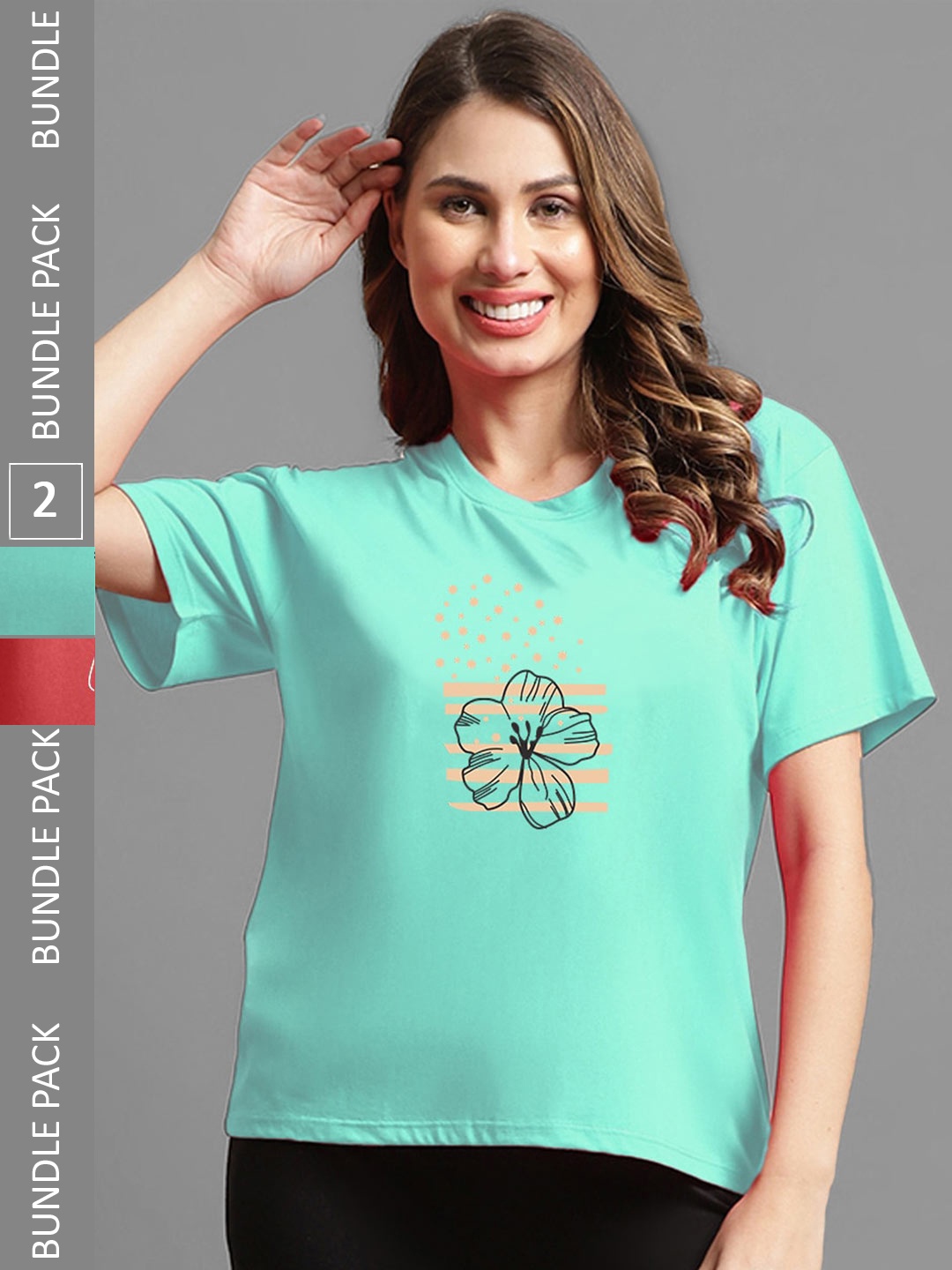 

Kanvin Women Green & Pink Pack Of 2 Printed Drop-Shoulder Sleeves Oversized T-shirt