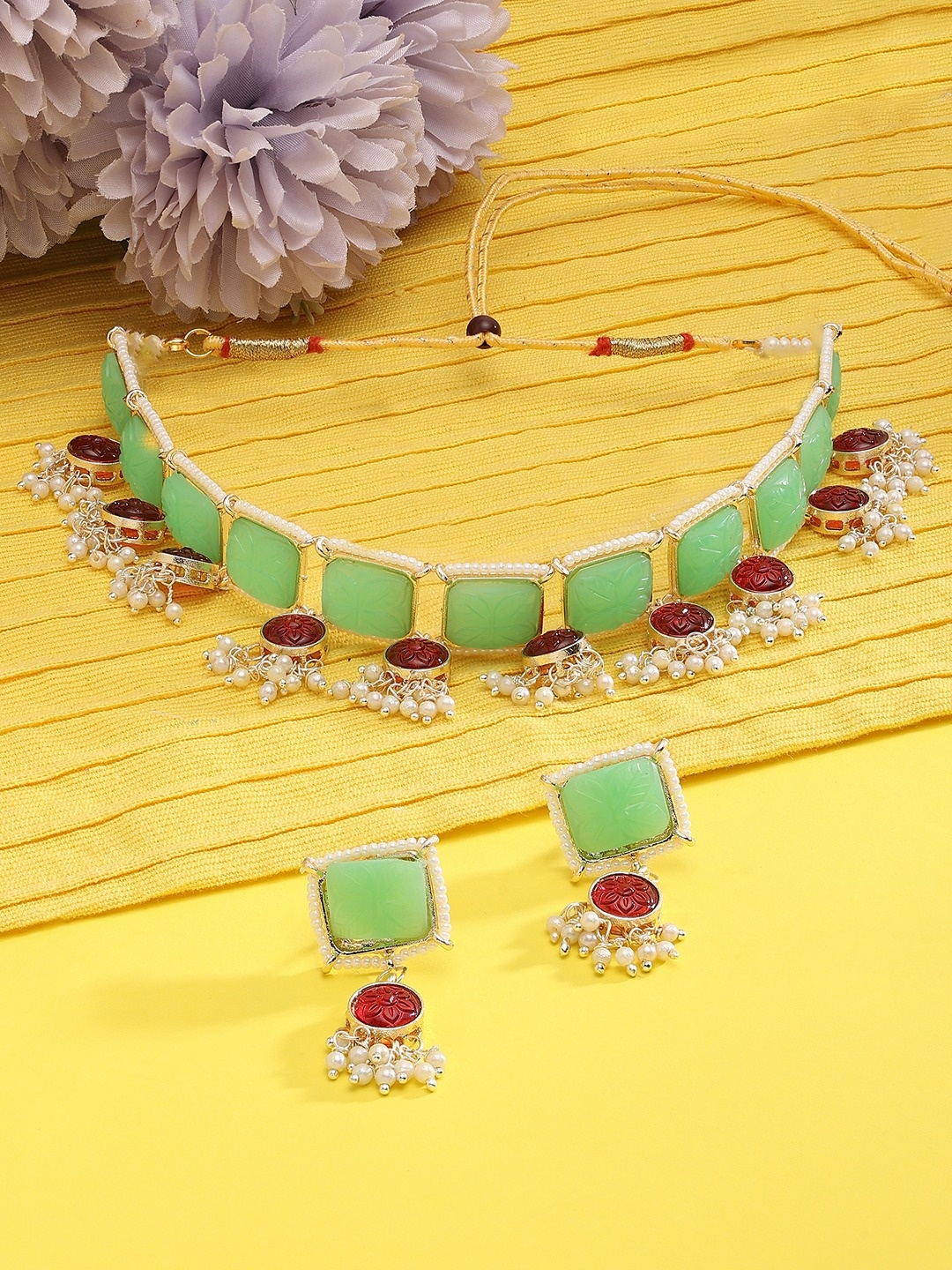 

Zaveri Pearls Gold-Plated Stone-Studded Necklace & Earrings