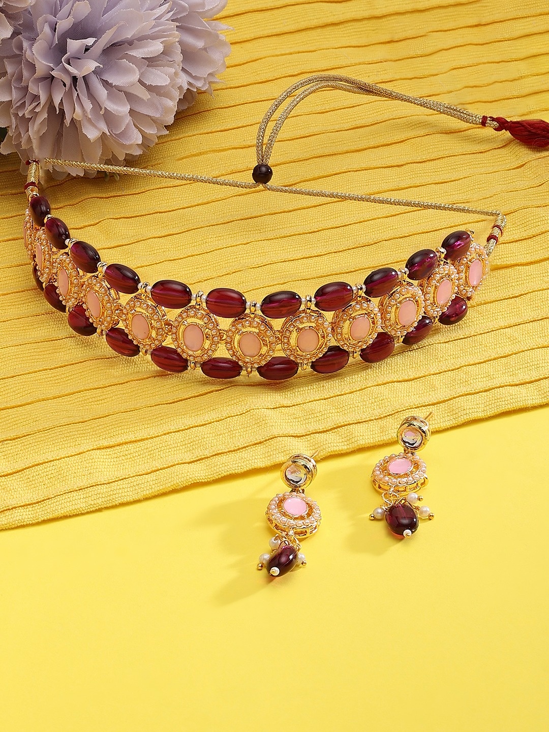 

Zaveri Pearls Stones & Beads Stone-Studded & Beaded Jewellery Set, Gold