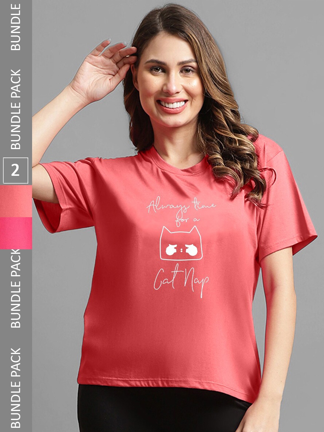

Kanvin Red & Pink Pack Of 2 Oversized Printed T-shirts