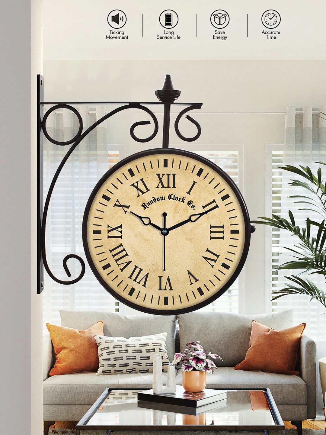 

RANDOM Black & Cream-Coloured Printed Textured Vintage Station Wall Clock