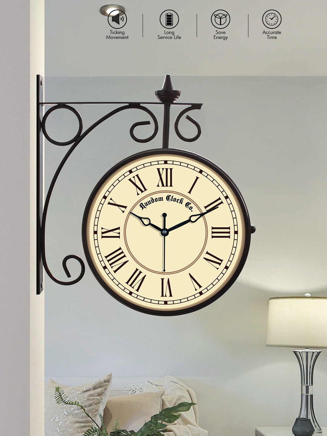 

RANDOM Black & Cream-Coloured Printed Textured Vintage Station Wall Clock