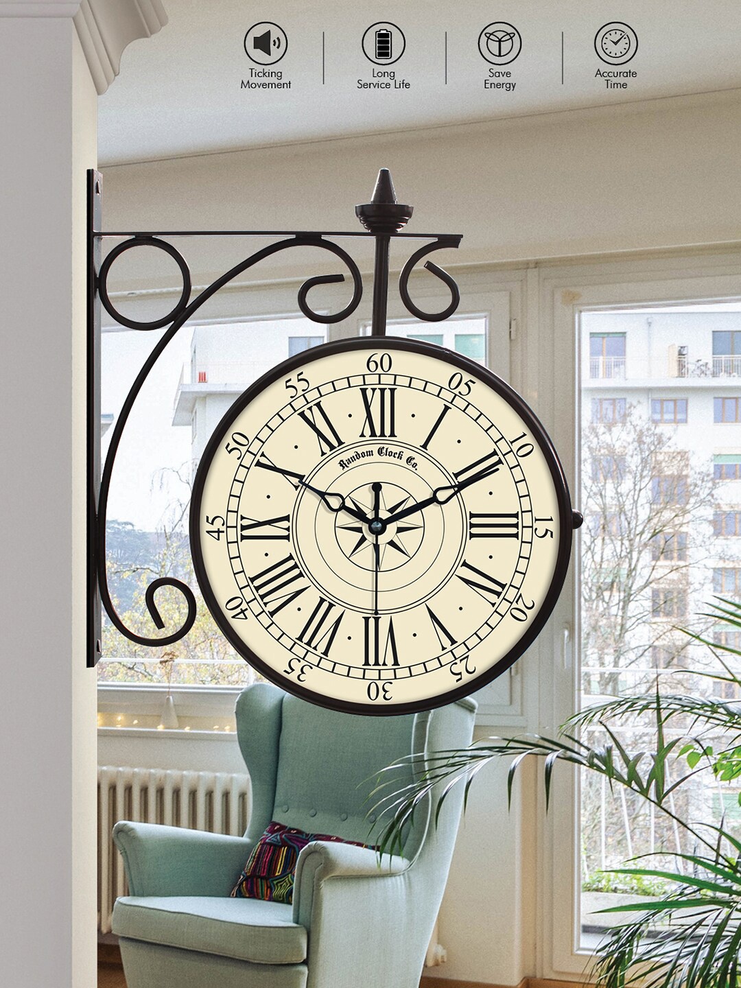 

RANDOM Black & Cream-Coloured Printed Textured Vintage Station Wall Clock