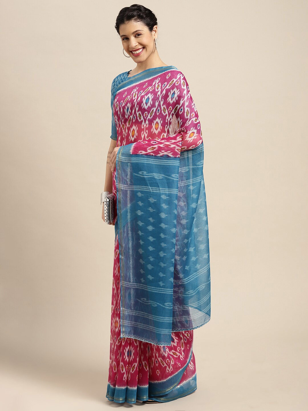 

KALINI Ethnic Motifs Printed Zari Saree, Pink