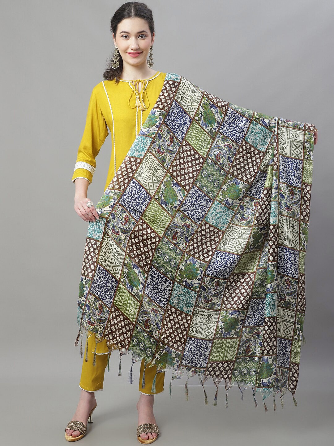 

LOOM LEGACY Ethnic Motifs Printed Dupatta, Blue