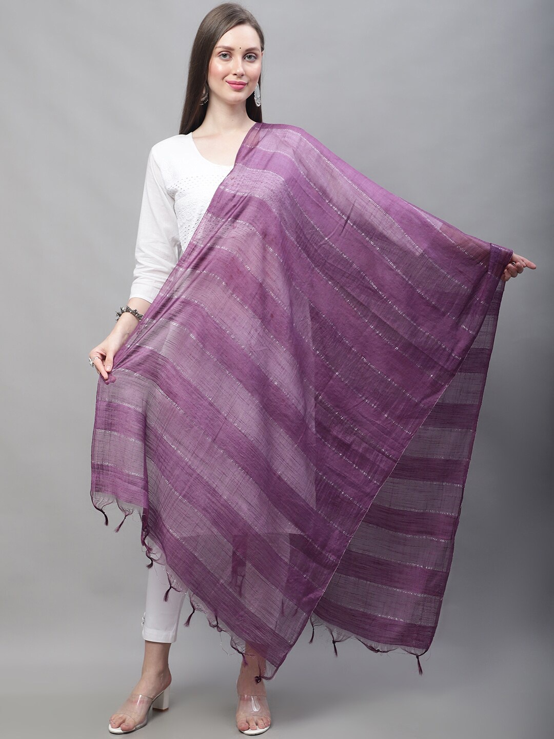 

LOOM LEGACY Striped Dupatta, Purple