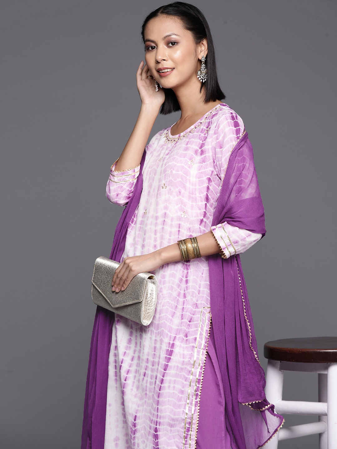 

Varanga Women Dyed Regular Gotta Patti Pure Cotton Kurta with Palazzos & With Dupatta, Purple