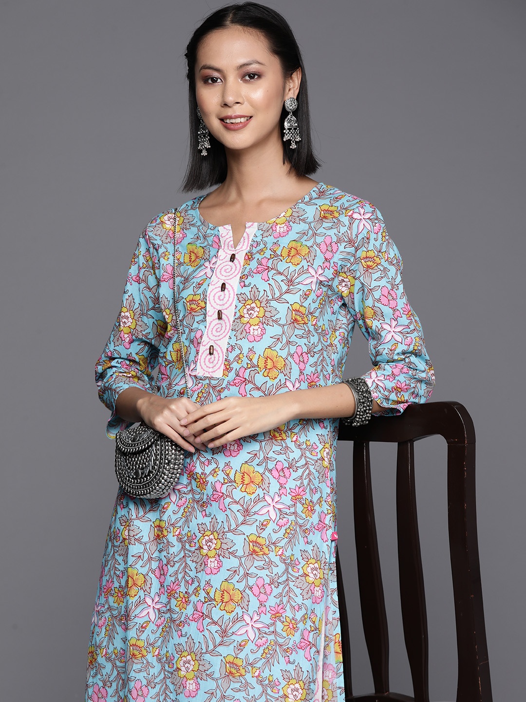 

Varanga Ethnic Motifs Printed Pure Cotton Kurta with Trousers, Blue