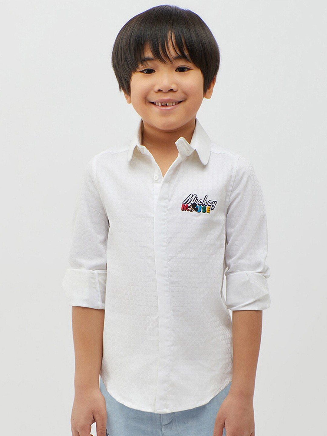 

One Friday Boys Self Design Pure Cotton Casual Shirt, Off white