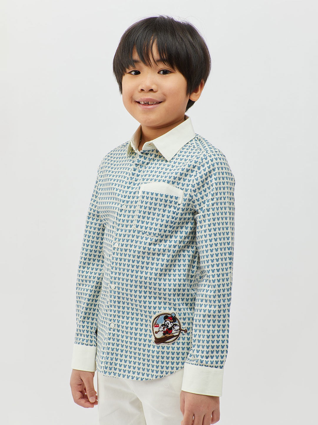 

One Friday Boys Mickey Mouse Printed Pure Cotton Casual Shirt, Off white