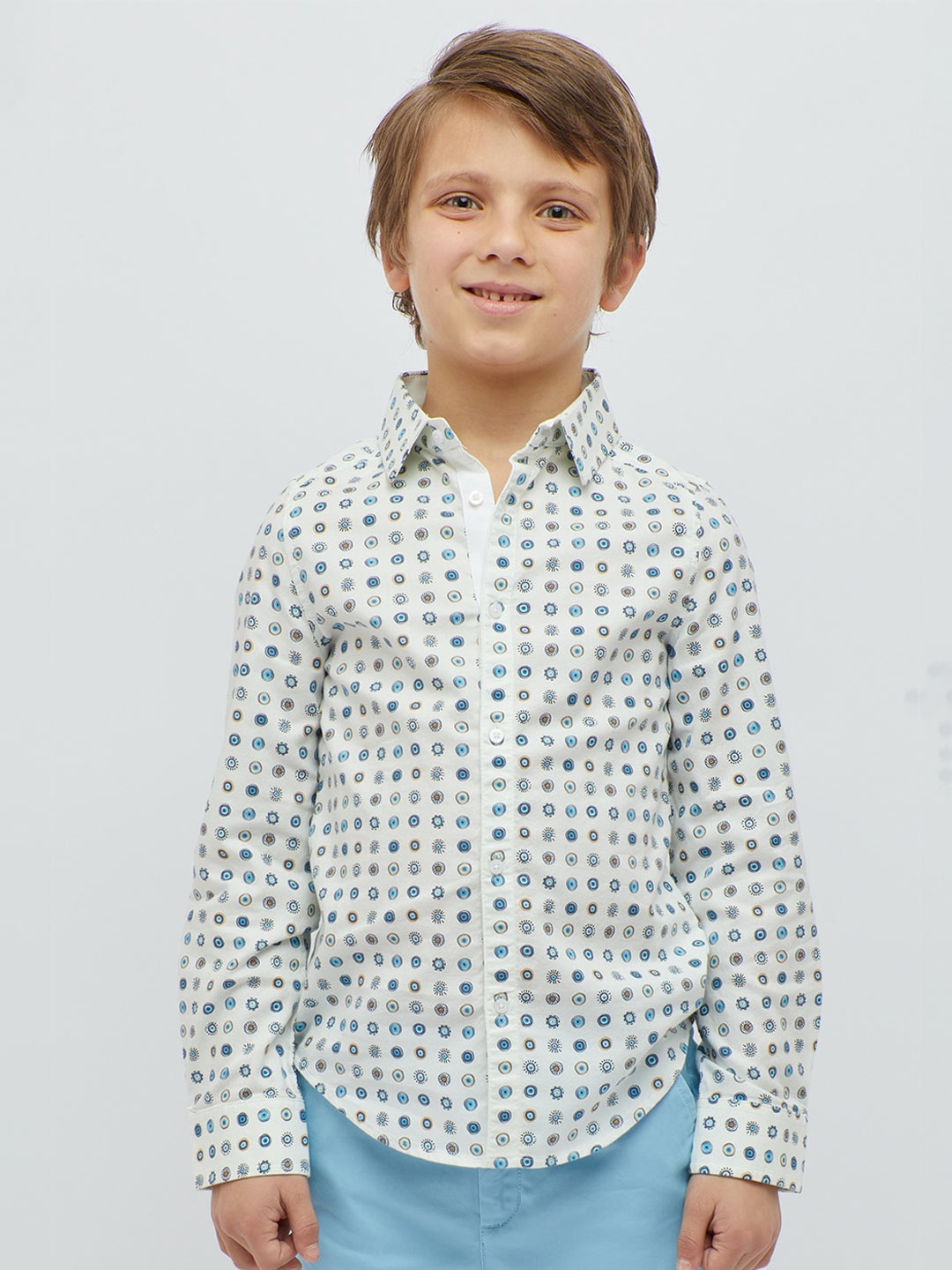 

One Friday Boys Conversational Printed Pure Cotton Casual Shirt, Off white