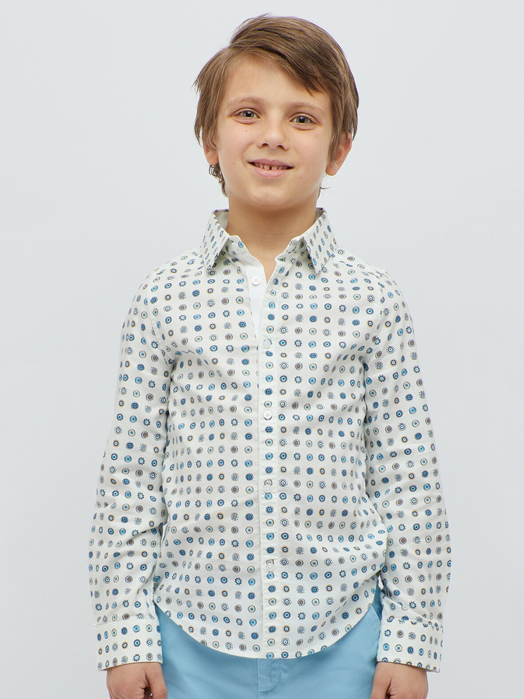 

One Friday Boys Conversational Printed Cotton Casual Shirt, Off white