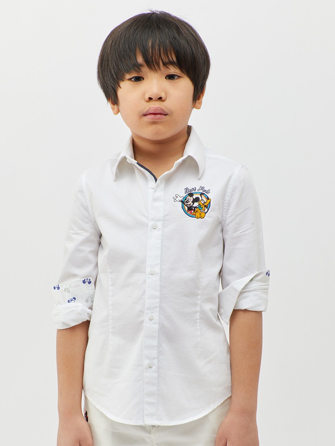 

One Friday Boys Mickey Mouse Printed Pure Cotton Casual Shirt, Off white