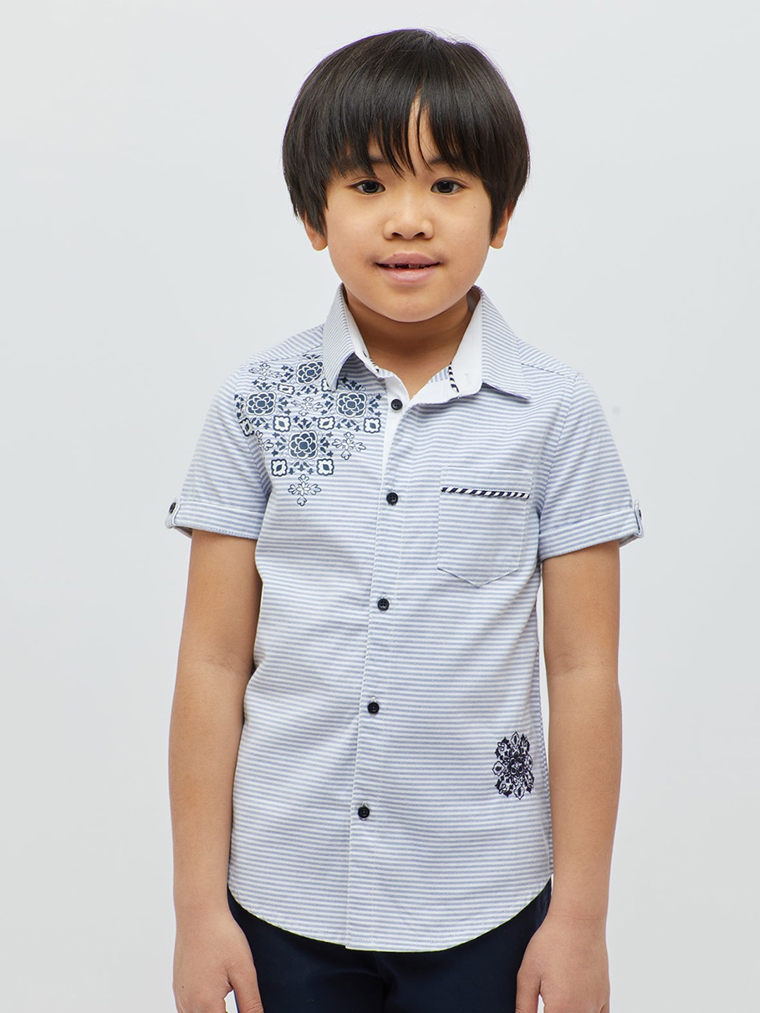 

One Friday Boys Floral Printed Pure Cotton Casual Shirt, Blue