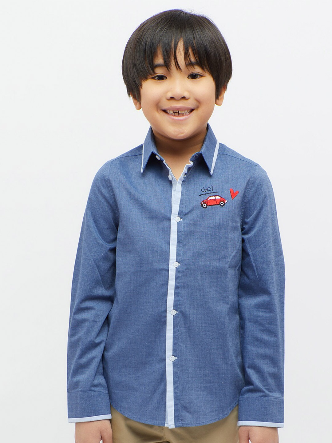 

One Friday Boys Embroidered Pure Cotton Casual Shirt, Blue