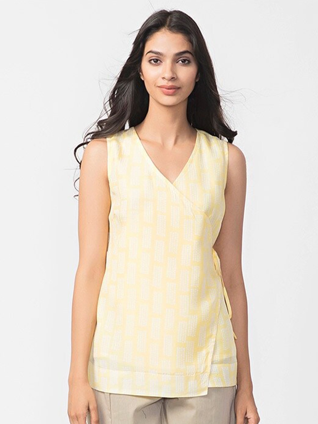 

Fabindia Floral Printed Wrap Top, Yellow