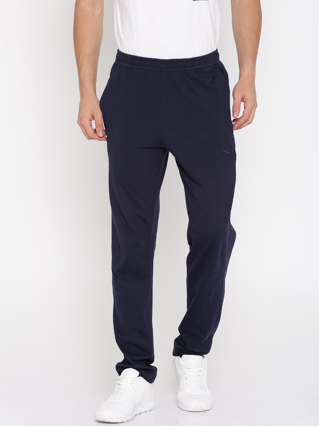 

Puma Men Navy Blue Solid Cotton Zippered Jersey Trackpants