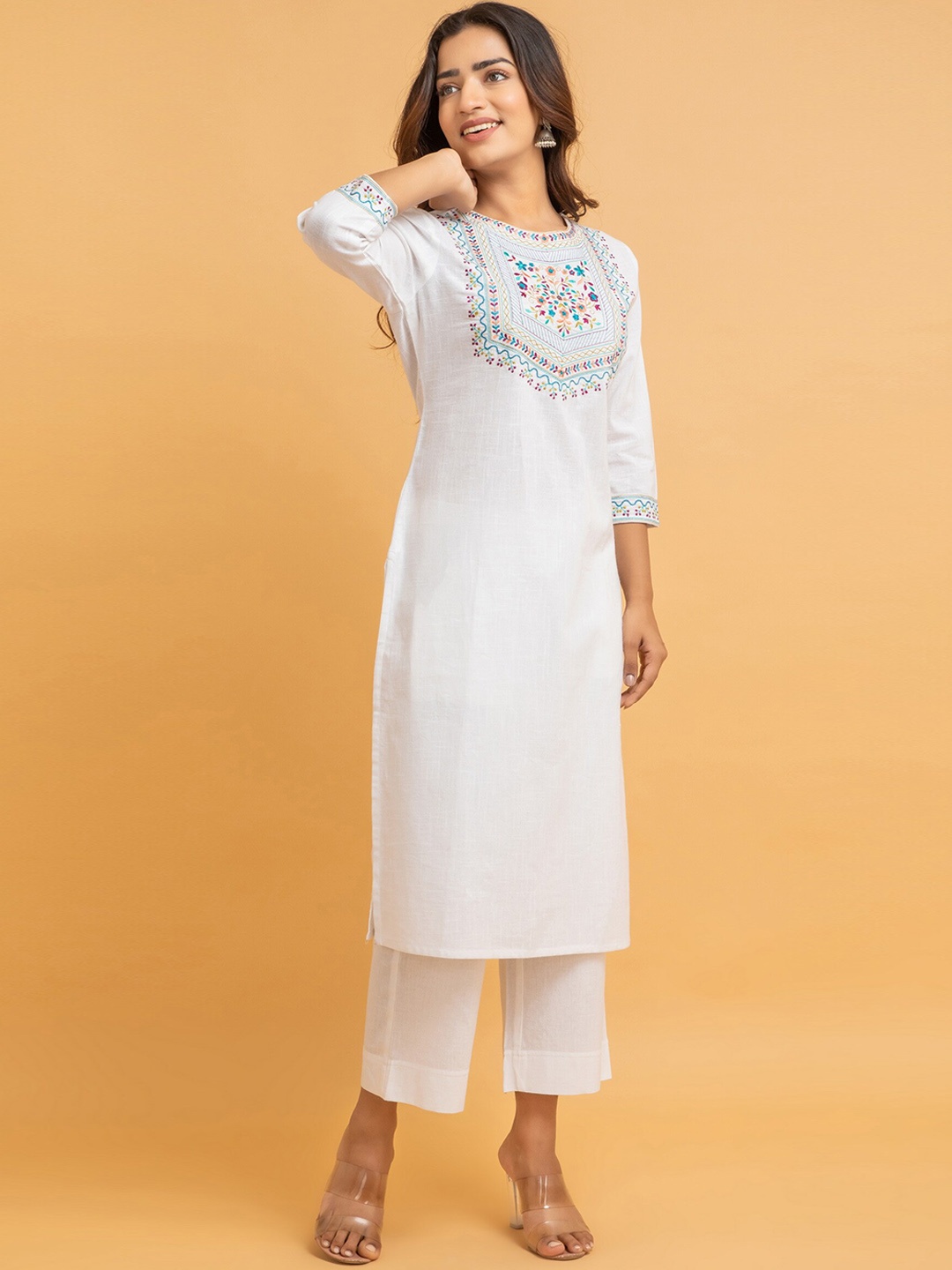 

SUTI Ethnic Motifs Embroidered Regular Kurta With Palazzos, White