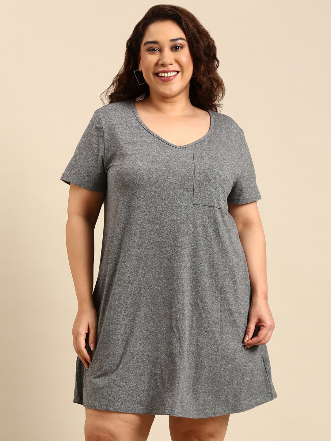 

The Pink Moon V-Neck A-Line Dress, Grey