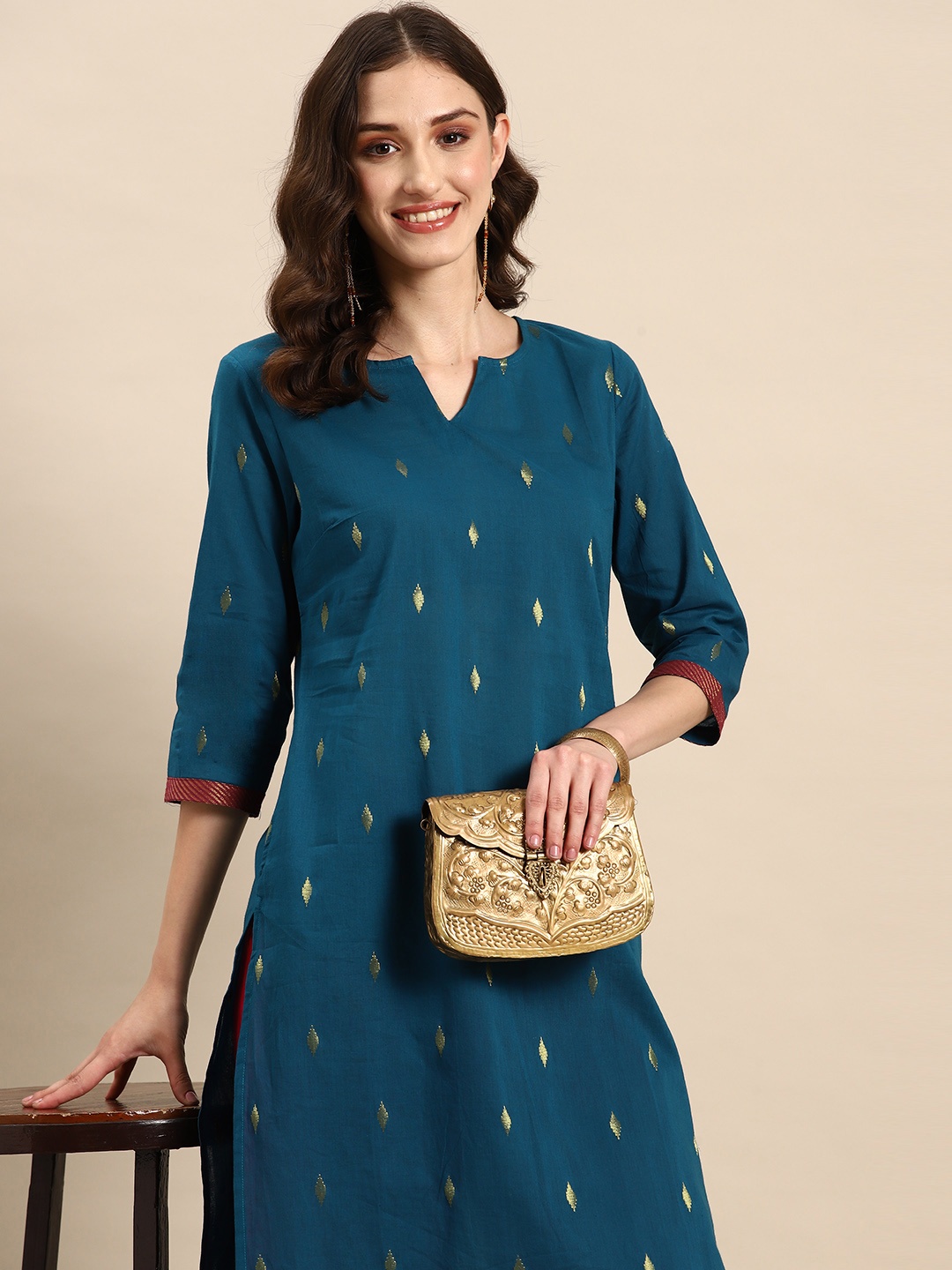 

Sangria Geometric Printed Kurta, Navy blue
