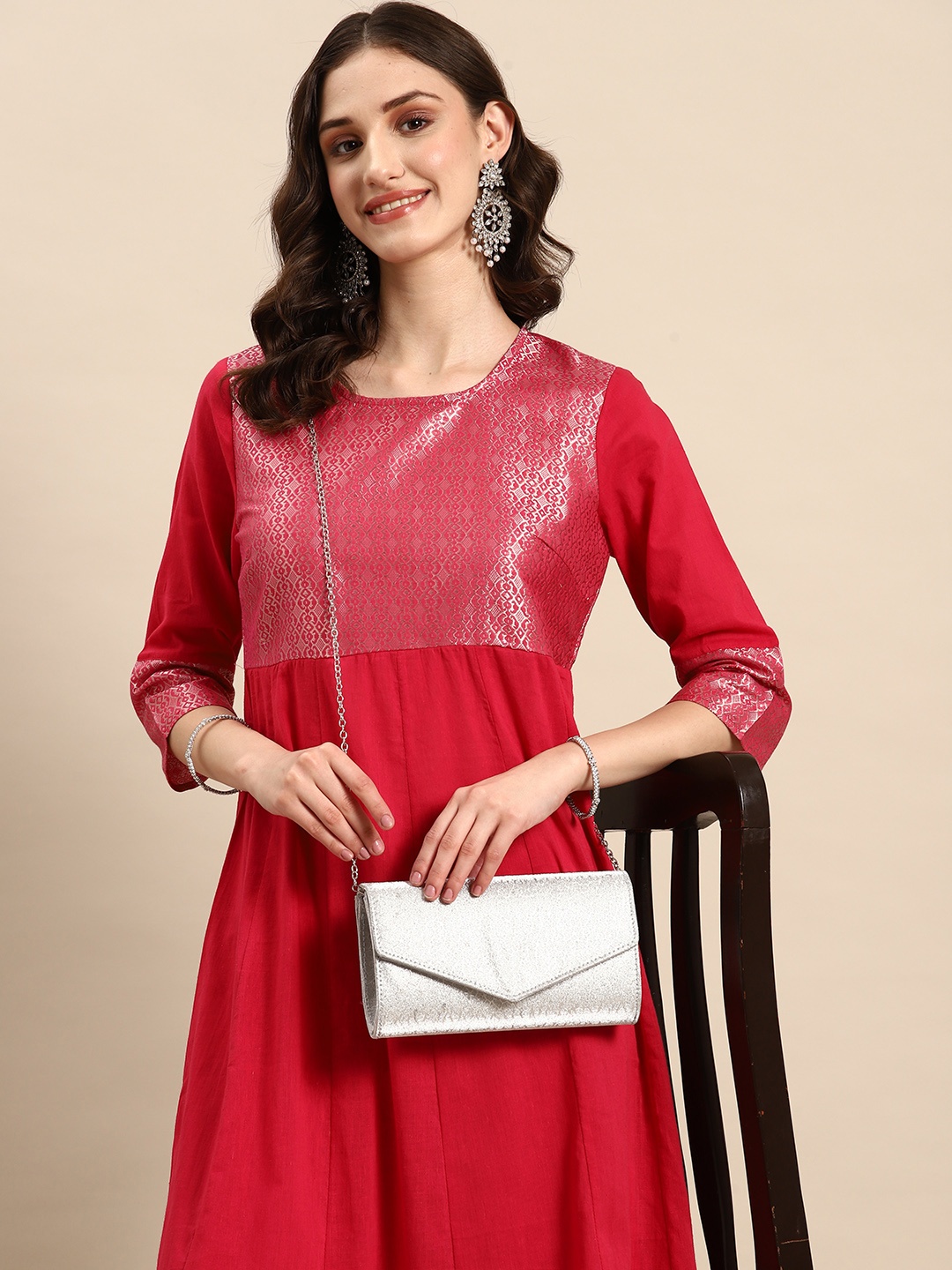 

Sangria Ethnic Motifs Yoke Design Anarkali Kurta, Pink