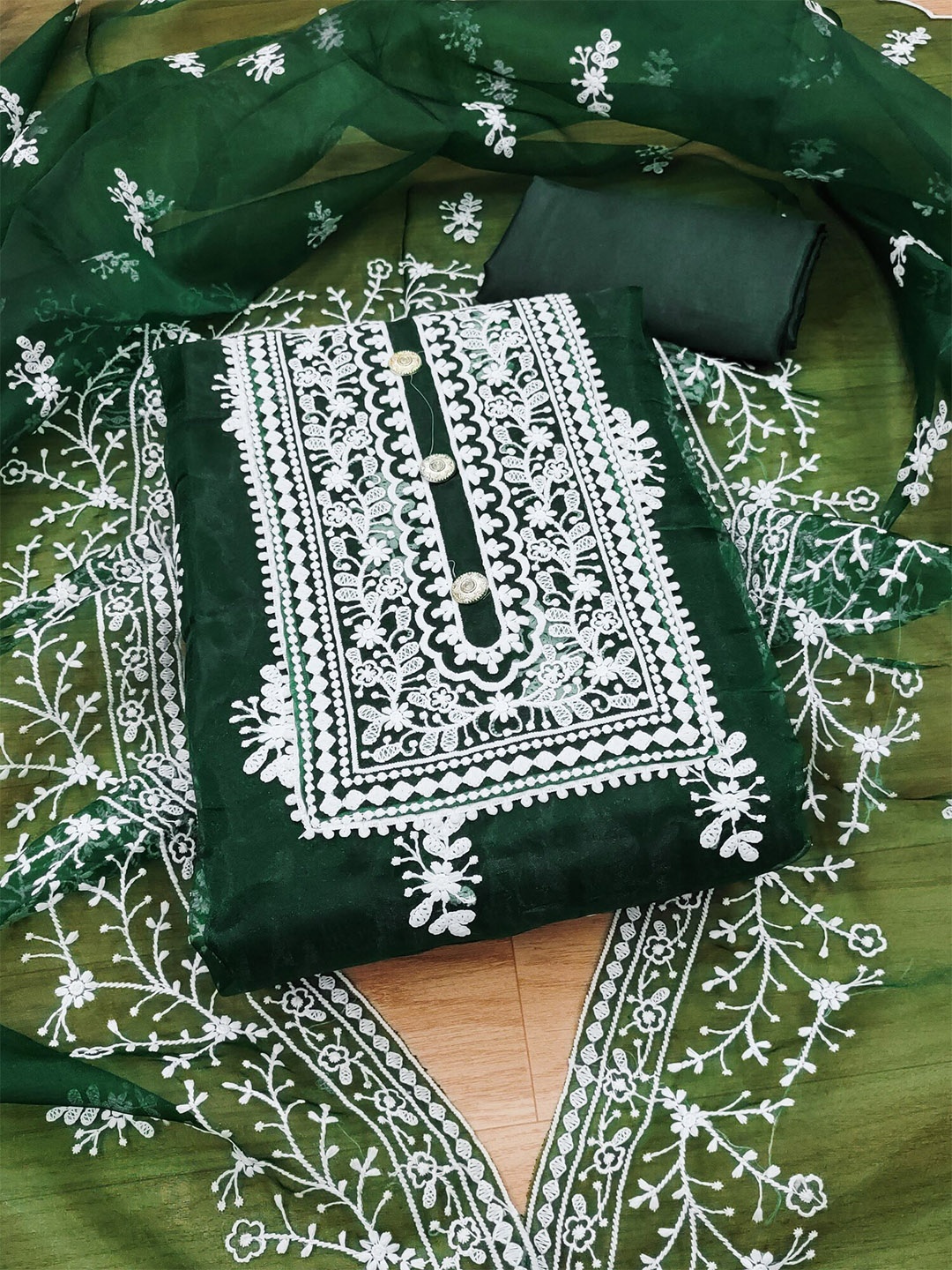 

KALINI Ethnic Motifs Embroidered Unstitched Dress Material, Green