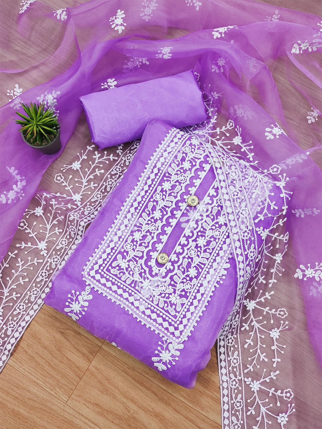 

KALINI Ethnic Motifs Embroidered Unstitched Dress Material, Lavender