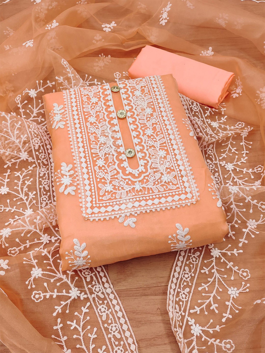 

KALINI Ethnic Motifs Embroidered Unstitched Dress Material, Orange