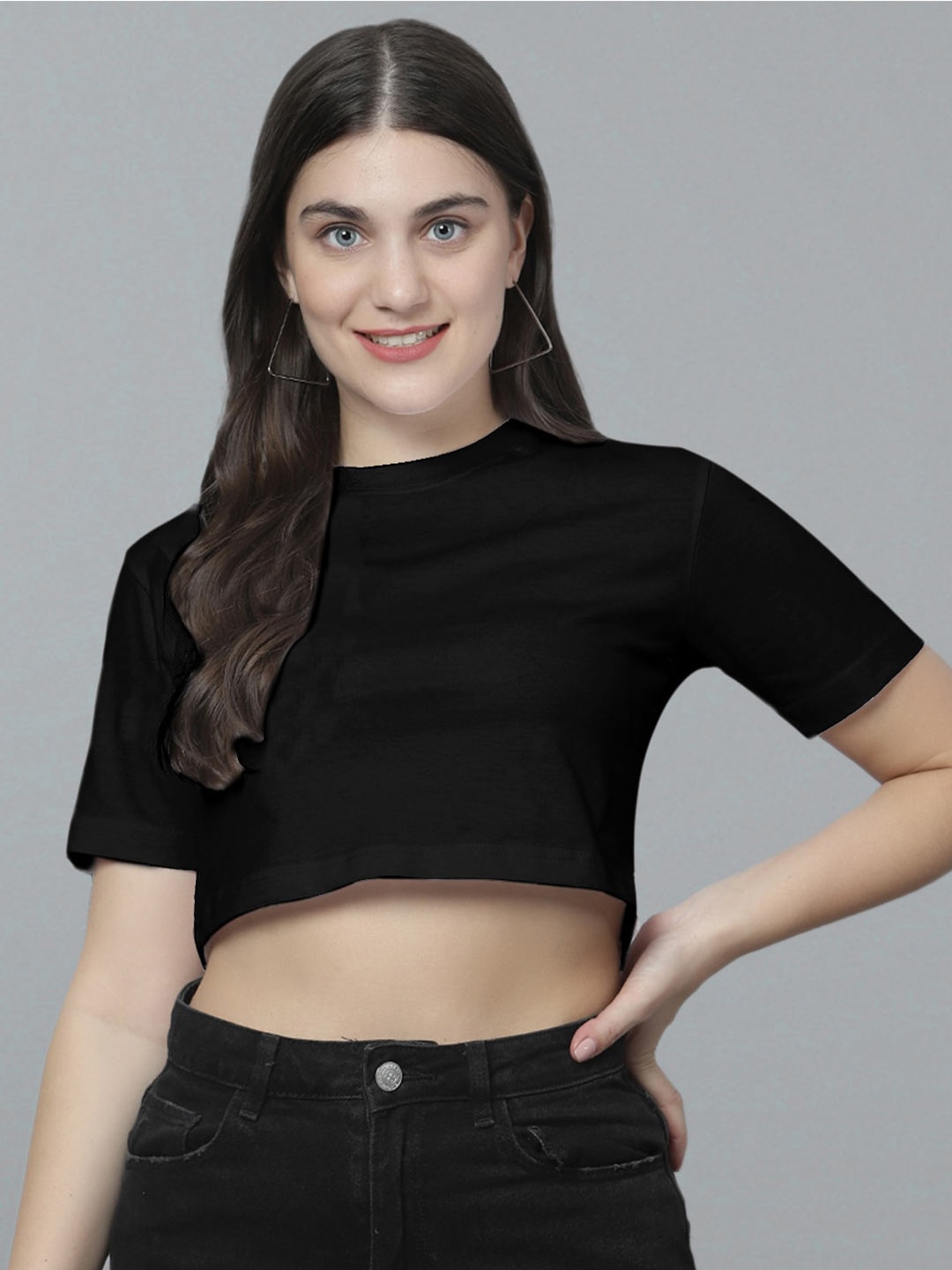 

DIAZ Pure Cotton Oversized Quick Dry Crop T-shirt, Black