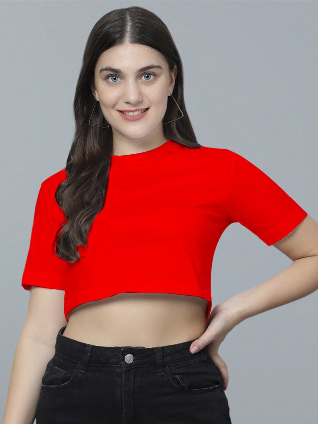 

DIAZ High Neck Pure Cotton Crop Top, Red