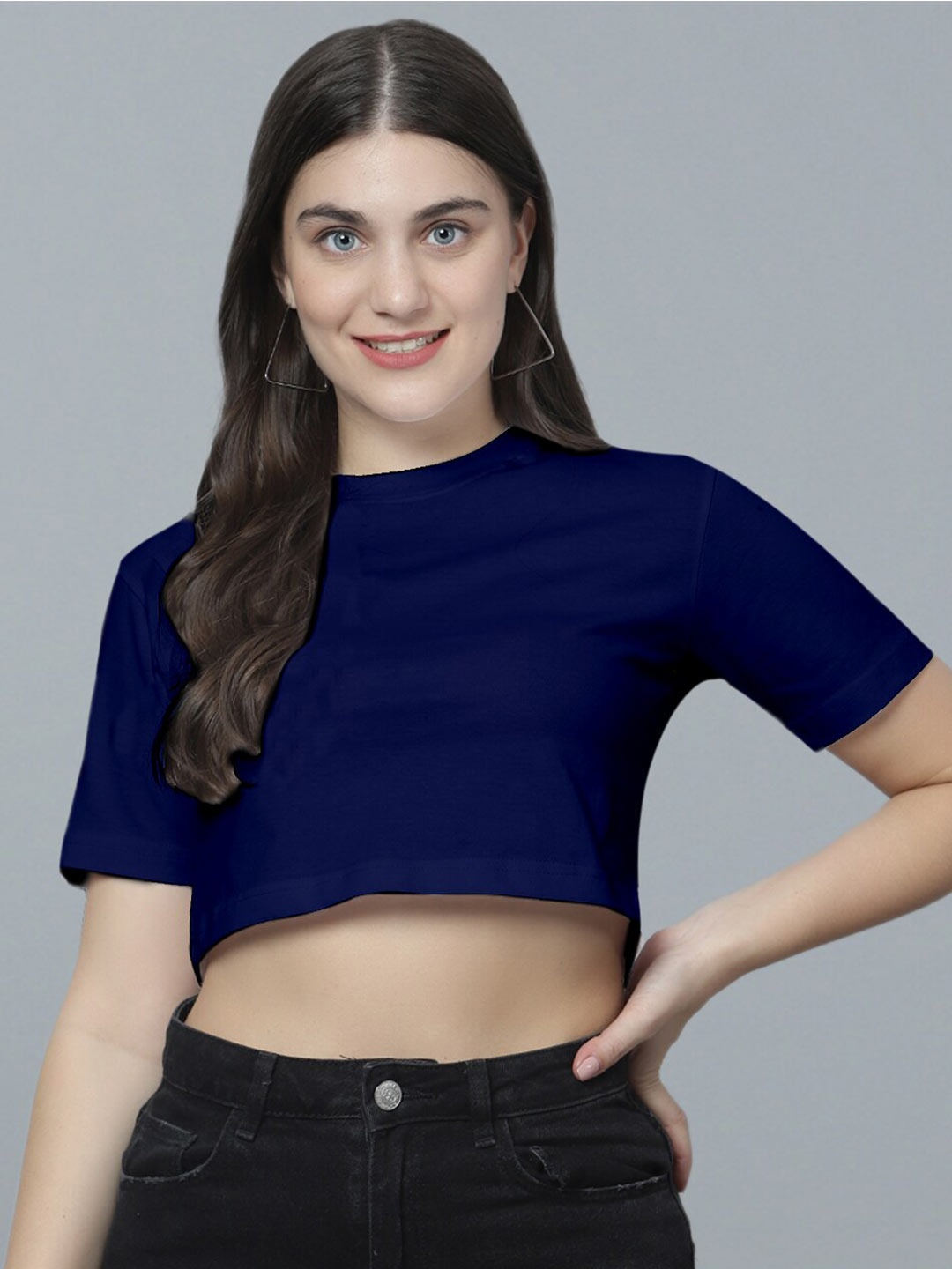 

DIAZ High Neck Pure Cotton Crop Top, Blue