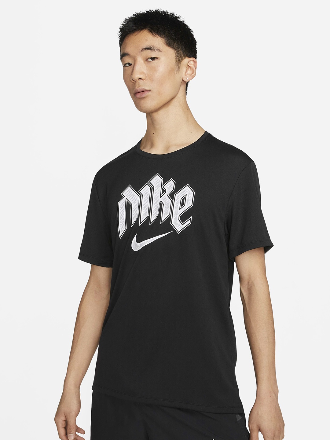 

Nike Brand Logo Printed Dri-Fit Run Division Miler Running T-Shirt, Black