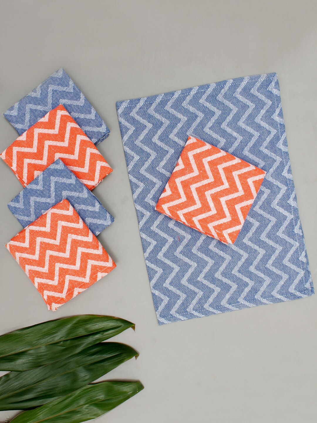 

AVI Living Orange-Coloured & Purple 6 Pieces Striped Pure Cotton 1000 GSM Kitchen Towels