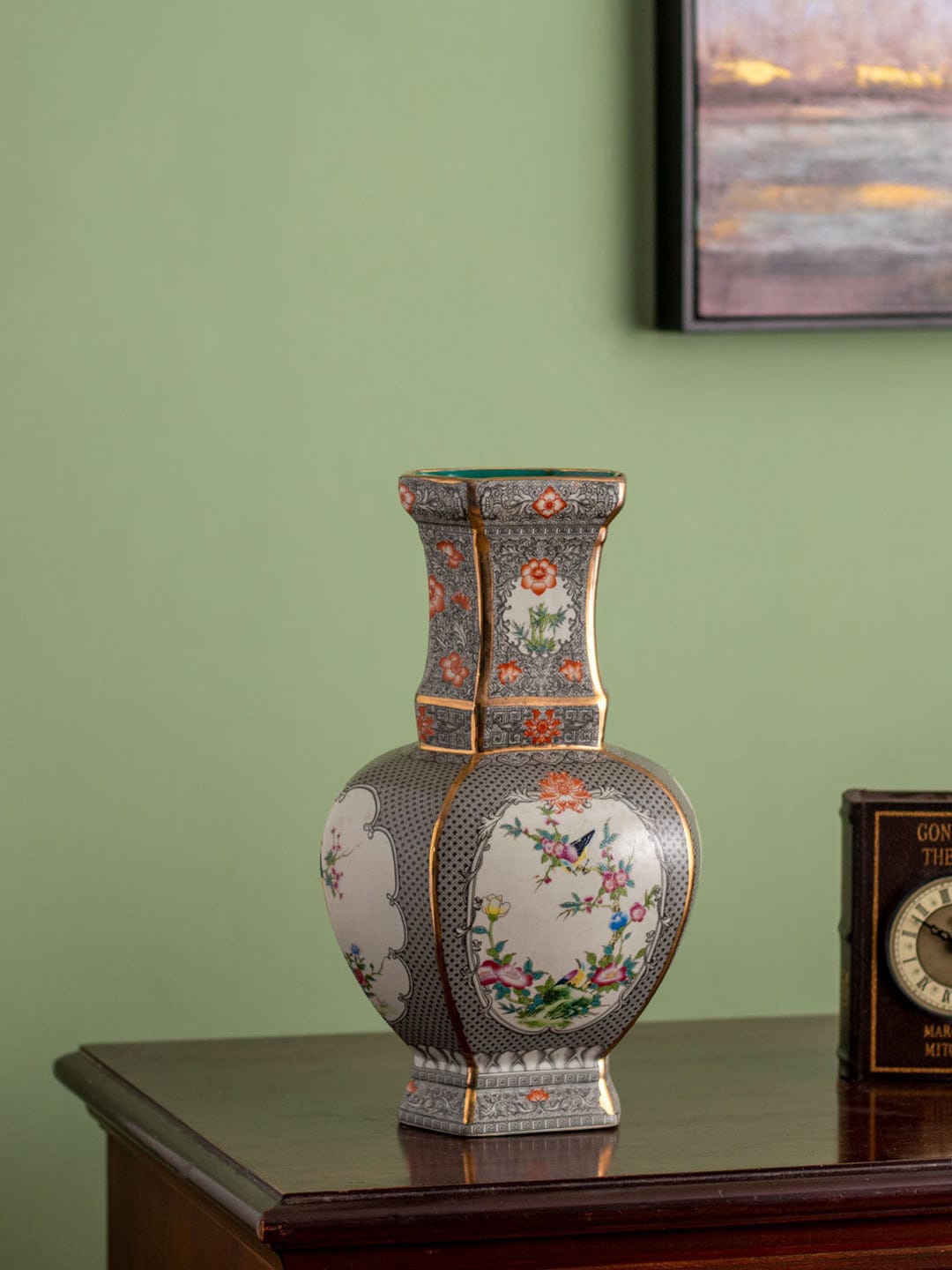 

THEDECORKART Satsuma Grey & White Printed Porcelain Vase