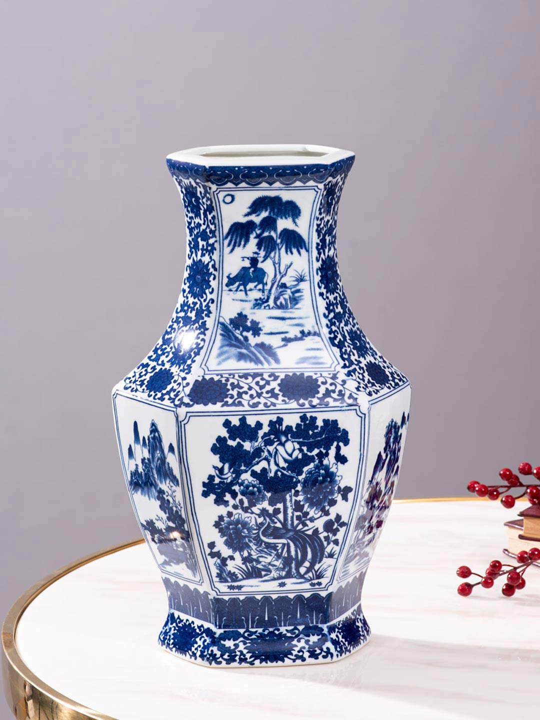 

THEDECORKART Imperial Landscape White & Blue Printed Porcelain Vase