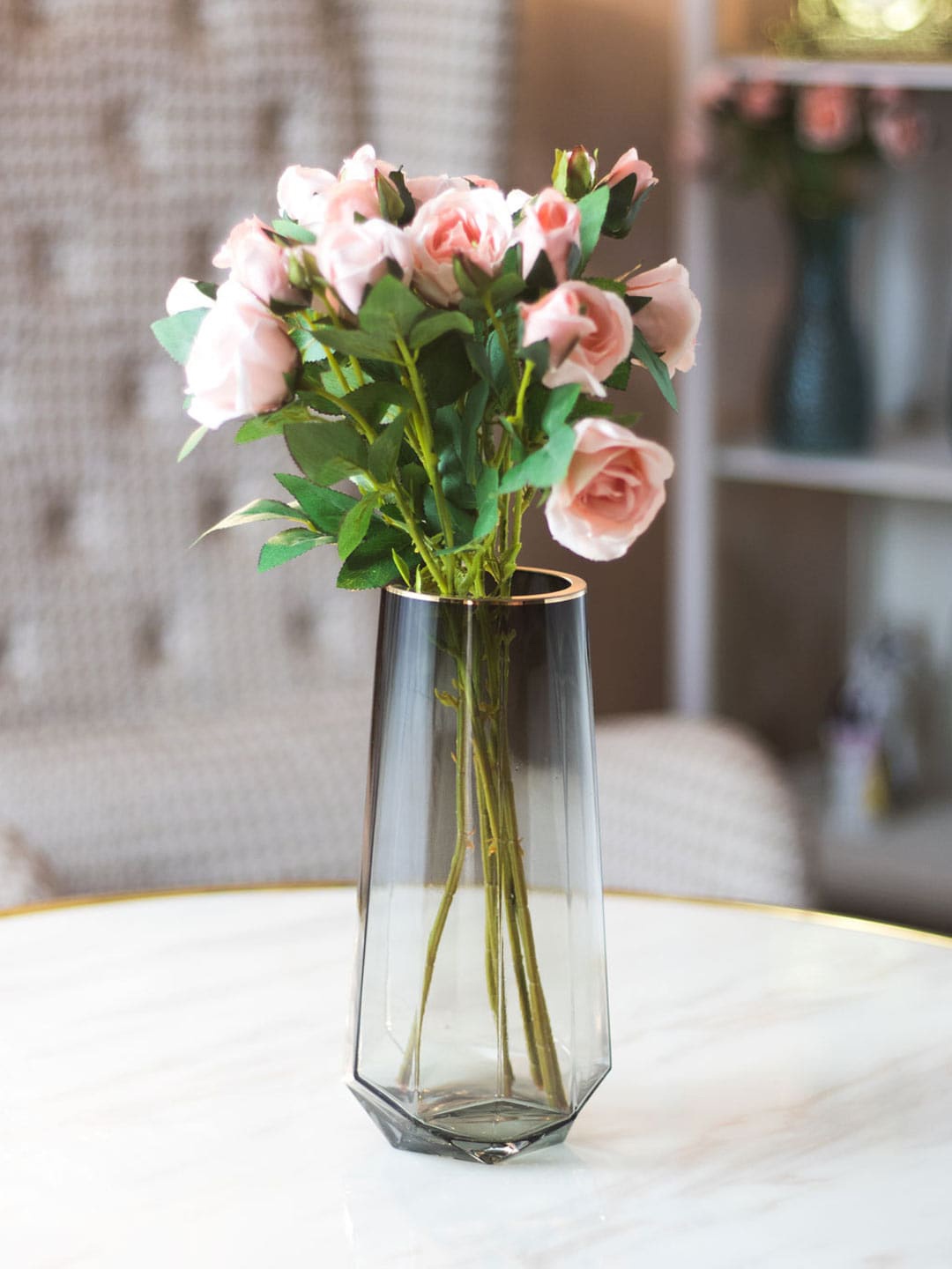 

THEDECORKART Gleaming Transparent & Beige Glass Decorative Vase